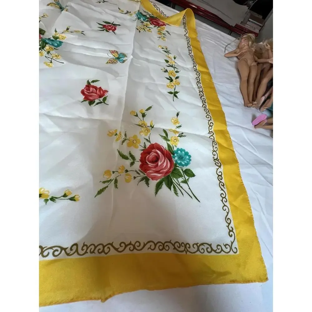 Vintage 50s Rayon Floral‎ Scarf Hand Rolled Edge WPL 10360 Made Japan 30